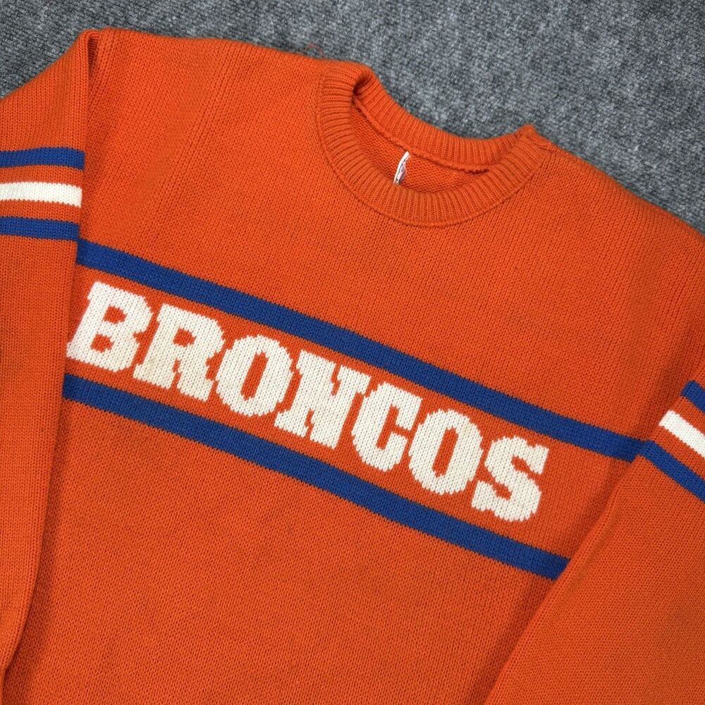 Vintage Denver Broncos Cliff Engle Ltd NFL Sweater Medium Orange Wool Blend USA
